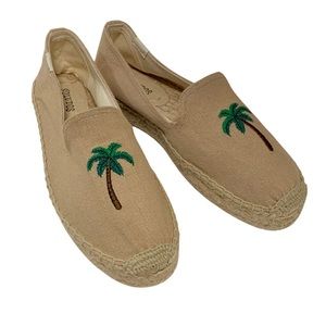 SOLUDOS Palm Tree Tan Espadrilles Flats Canvas Size 8.5
